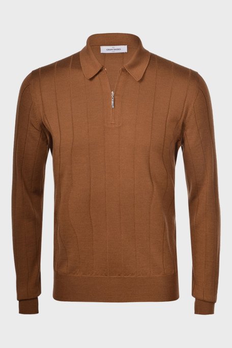 Gran Sasso Yün ve İpek Karışımlı Fermuarlı Polo Yaka Erkek Kazak 57137 13118 122 KAHVE - Gran Sasso