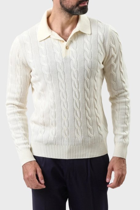 Gran Sasso Yün ve Kaşmir Karışımlı Regular Fit Erkek Polo Yaka Kazak 23172 19651 001 EKRU - Gran Sasso