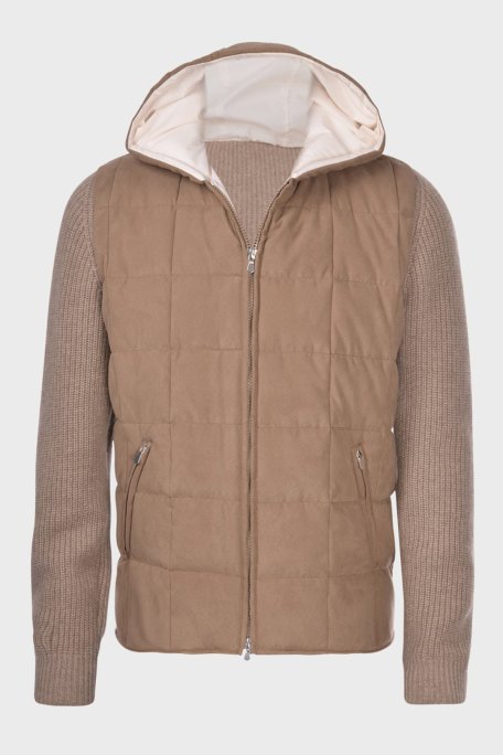 Gran Sasso Yün ve Kaşmir Karışımlı Slim Fit Kapüşonlu Erkek Hırka 13100 19671 030 AÇIK KAHVE - Gran Sasso