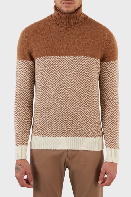 Gran Sasso Yünlü Desenli Balıkçı Yaka Erkek Kazak 13117 22617 006 KAHVE - Gran Sasso