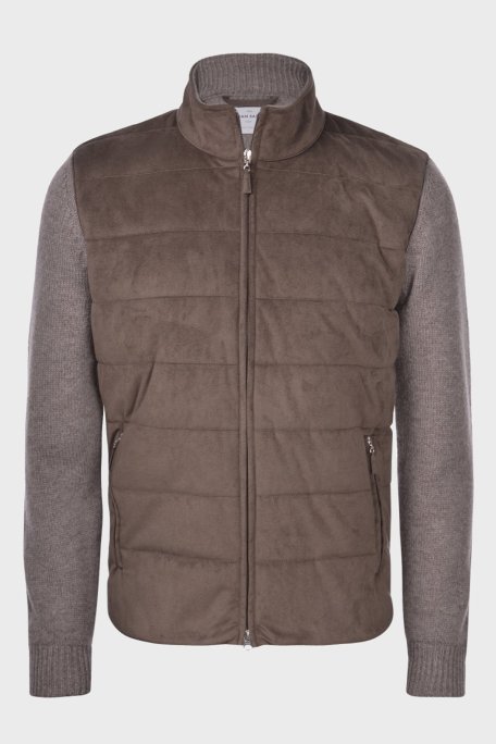 Gran Sasso Yünlü Dik Yaka Süet Görünümlü Triko Erkek Mont 13130 25032 017 KAHVE-ANTRASİT - Gran Sasso