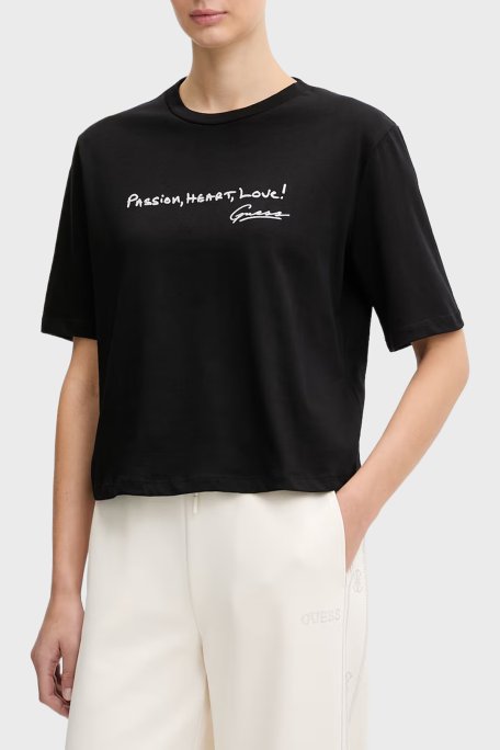 Gues Yazılı Pamuklu Regular Fit Bisiklet Yaka V6RI09I3Z14 Bayan T Shirt V6RI09 I3Z14 JBLK SİYAH - Guess