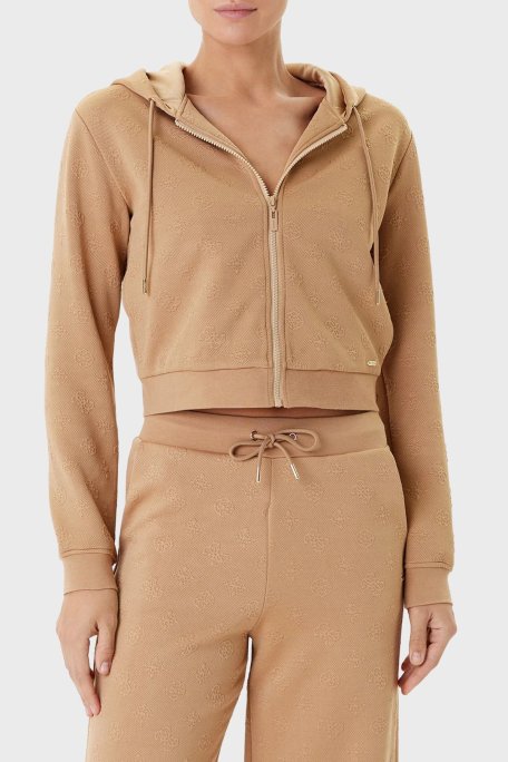 Guess 3D Peony Jakarlı Regular Fit Kapüşonlu Crop V5YQ06KBSL2 Bayan Sweat V5YQ06 KBSL2 FNDQ VİZON - Guess