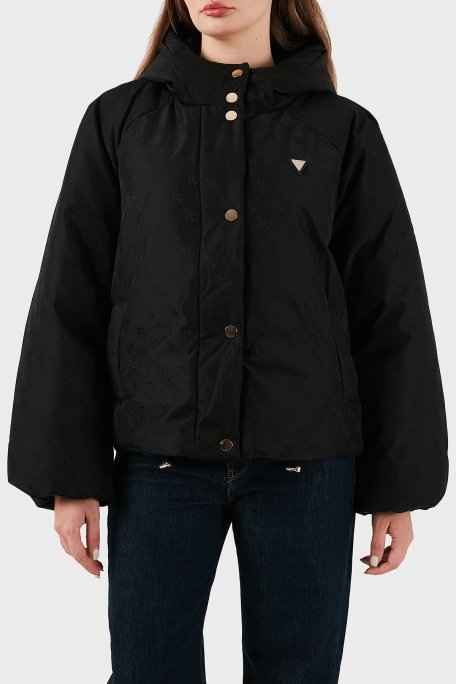 Guess 4G Boxy Tamamı Logolu Relaxed Fit Kapüşonlu Şişme V5BL07WGLW2 Bayan Mont V5BL07 WGLW2 FJ9G SİYAH - Guess