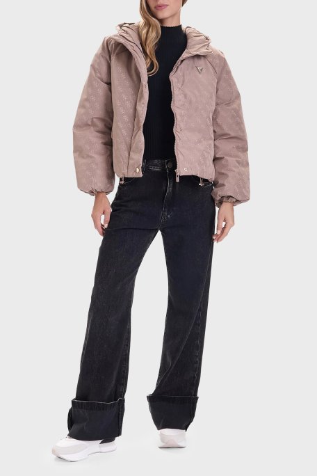 Guess 4G Boxy Tamamı Logolu Relaxed Fit Kapüşonlu Şişme V5BL07WGLW2 Bayan Mont V5BL07 WGLW2 FNGX VİZON - Guess (1)