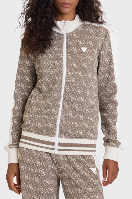 Guess 4G Rhombus Tamamı Logolu Regular Fit Fermuarlı V5BQ16K1990 Bayan Sweat V5BQ16 K1990 FNGY KAHVE - Guess