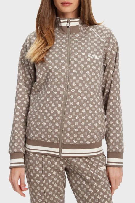 Guess Aggie 4G Logo Baskılı Regular Fit Dik Yaka Scuba V5YQ03KB212 Bayan Sweat V5YQ03 KB212 P8HI KAHVE - Guess