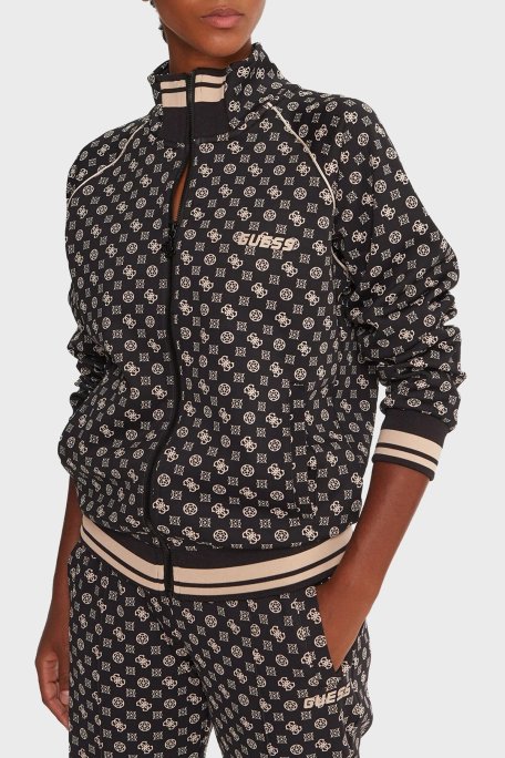 Guess Aggie 4G Logo Baskılı Regular Fit Dik Yaka Scuba V5YQ03KB212 Bayan Sweat V5YQ03 KB212 PJ4P SİYAH - Guess