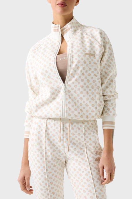 Guess Aggie Scuba Regular Fit Logo Baskılı Dik Yaka shirt V5YQ03KB212 Bayan Sweat V5YQ03 KB212 P0OR KREM - Guess