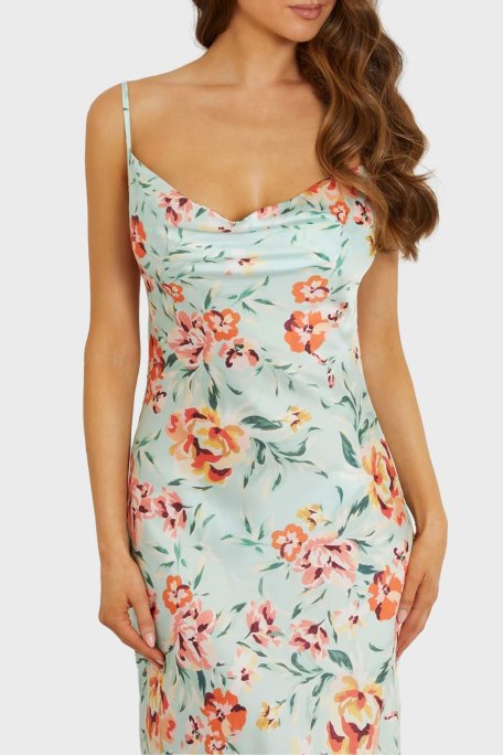 Guess Akilina Slim Fit İp Askılı Uzun Saten W3GK85WD8G2 Bayan Elbise W3GK85 WD8G2 P7NG YEŞİL - Guess (1)