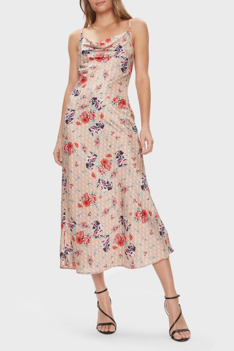 Guess Akilina Slim Fit İp Askılı Uzun Saten W3GK85 WD8G2 Bayan Elbise W3GK85WD8G2 P1FI BEJ - Guess