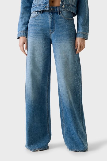 Guess Alba Pamuklu Loose Fit Yüksek Bel Geniş Paça Jean W6GA26D0970 Bayan Kot Pantolon W6GA26D0970 KEPR MAVİ - Guess