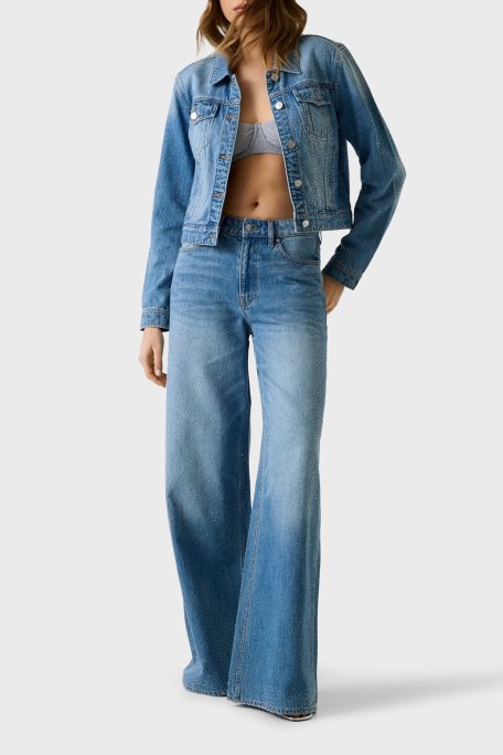 Guess Alba Pamuklu Loose Fit Yüksek Bel Geniş Paça Jean W6GA26D0970 Bayan Kot Pantolon W6GA26D0970 KEPR MAVİ - Guess (1)