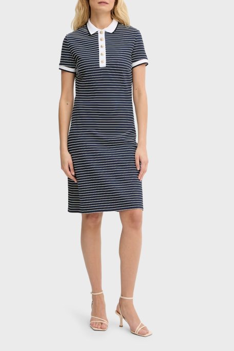 Guess Alphonsin Slim Fit Çizgili Düğmeli Polo Yaka W6GK14K2948 Bayan Elbise W6GK14 K2948 SB09 LACİVERT - Guess