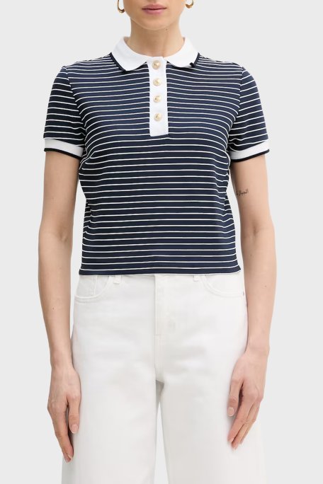 Guess Alphonsin Slim Fit Çizgili Düğmeli W6GP17K2946 Bayan Polo W6GP17 K2946 SB09 LACİVERT - Guess