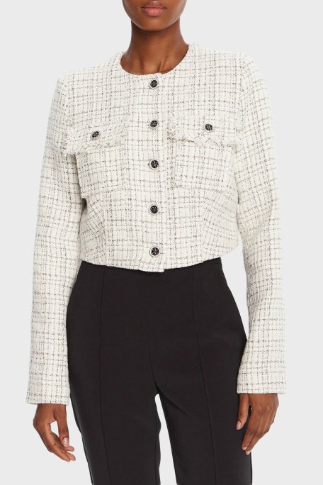 Guess Annamaria Regular Fit Bisiklet Yaka Tüvit Kısa W5YN44WHDB2 Bayan Ceket W5YN44 WHDB2 F0LL BEYAZ - Guess