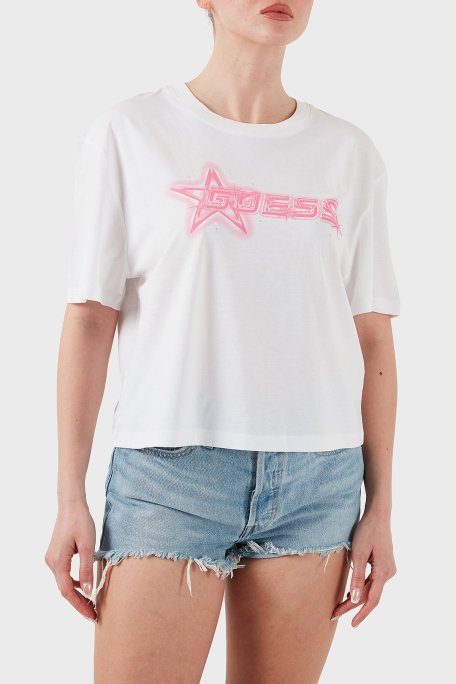 Guess Ardisia Crop % 100 Pamuk Boxy Fit Logolu V5GI12K9RM1 Bayan T Shirt V5GI12 K9RM1 G011 BEYAZ - Guess