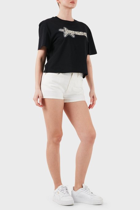 Guess Ardisia Crop % 100 Pamuk Boxy Fit Logolu V5GI12K9RM1 Bayan T Shirt V5GI12 K9RM1 JBLK SİYAH - Guess (1)