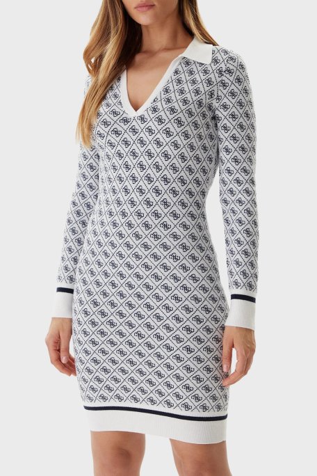 Guess Aubrey Yün Karışımlı Logolu Slim Fit V Yaka Mini W5BK25Z3JD2 Bayan Elbise W5BK25 Z3JD2 F0YU BEYAZ - Guess