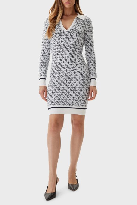 Guess Aubrey Yün Karışımlı Logolu Slim Fit V Yaka Mini W5BK25Z3JD2 Bayan Elbise W5BK25 Z3JD2 F0YU BEYAZ - Guess (1)