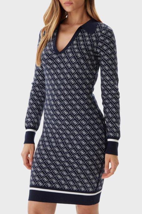 Guess Aubrey Yün Karışımlı Logolu Slim Fit V Yaka Mini W5BK25Z3JD2 Bayan Elbise W5BK25 Z3JD2 FBDI SİYAH - Guess