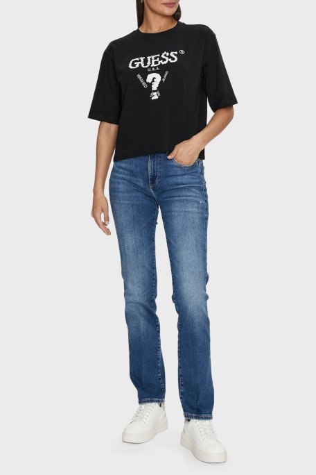 Guess Aurelie Pamuklu Payetli Relaxed Fit Bisiklet Yaka V4YI06I3Z14 Bayan T Shirt V4YI06 I3Z14 FJ8N SİYAH - Guess (1)