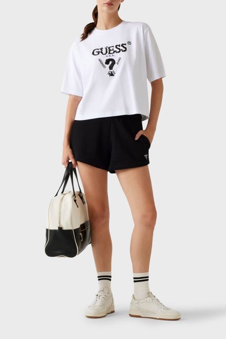 Guess Aurelie Pamuklu Payetli Relaxed Fit Bisiklet Yaka V4YI06I3Z14 Bayan T Shirt V4YI06 I3Z14 G011 BEYAZ - Guess (1)