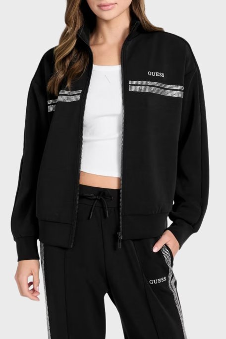 Guess Berthe Taş Detaylı Modal Karışımlı Regular Fit Fermuarlı V6RQ01KCAY2 Bayan Sweat V6RQ01 KCAY2 JBLK SİYAH - Guess