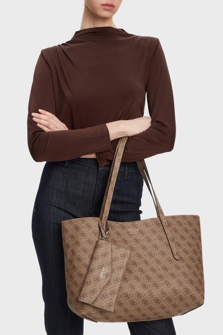 Guess Brenton 4G Logo Baskılı Sabit Çift Askılı Büyük HWLG9648230 Bayan Çanta HWLG96 48230 LTL KAHVE - Guess (1)