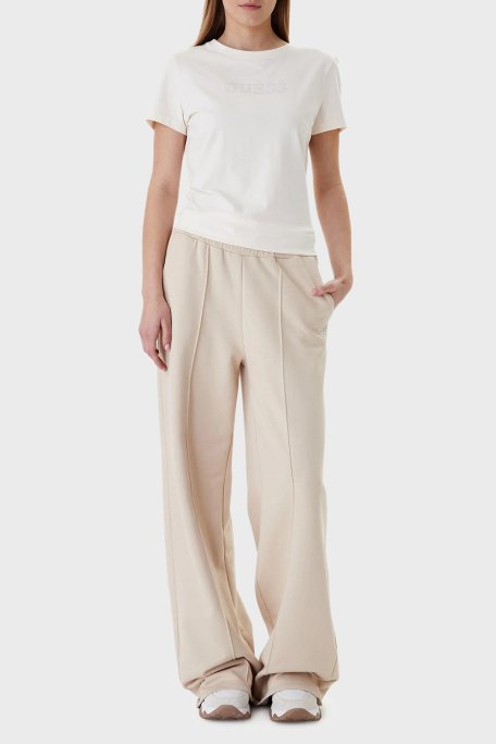 Guess Briana Pamuklu Regular Fit Taşlı Logolu Bisiklet Yaka V3BI11J1314 Bayan T Shirt V3BI11 J1314 G9L9 BEJ - Guess (1)