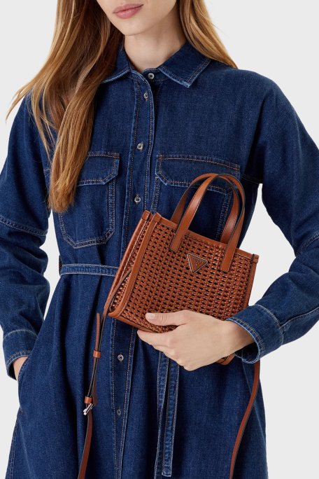 Guess Brigitta Hasır Görünümlü Çıkarılabilir Askılı Mini HWWZ7206770 Bayan Çanta HWWZ72 06770 COG TABA - Guess (1)