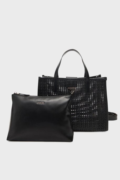 Guess Brigitta Logolu Çıkarılabilir Askılı Dokuma HWWZ7206230 Bayan Çanta HWWZ72 06230 BLA SİYAH - Guess