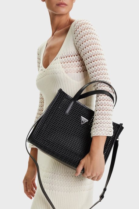 Guess Brigitta Logolu Çıkarılabilir Askılı Dokuma HWWZ7206230 Bayan Çanta HWWZ72 06230 BLA SİYAH - Guess (1)