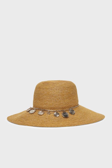 Guess Brim Metal Charmlı Hasır Kadın Şapka AW5290 NYL01 NAT AÇIK KAHVE - Guess