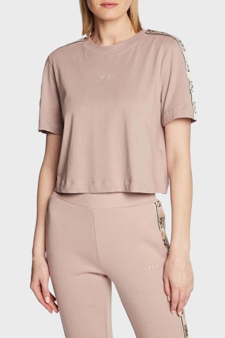 Guess Britney Logolu % 100 Pamuk Bisiklet Yaka Crop V3RI08I3Z14 Bayan T Shirt V3RI08 I3Z14 A90F BEJ - Guess