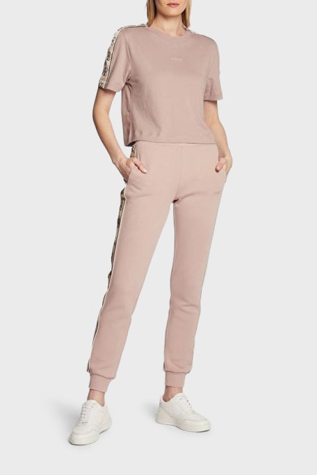 Guess Britney Logolu % 100 Pamuk Bisiklet Yaka Crop V3RI08I3Z14 Bayan T Shirt V3RI08 I3Z14 A90F BEJ - Guess (1)