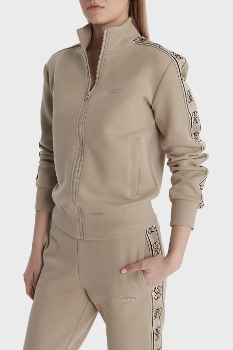 Guess Britney Regular Fit Dik Yaka Fermuarlı V2YQ16KB3P2 Bayan Sweat V2YQ16 KB3P2 G1CA BEJ - Guess