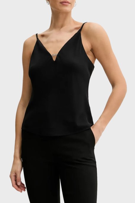 Guess Caroline Regular Fit V Yaka Logolu W5GH58WGLD2 Bayan Top W5GH58 WGLD2 JBLK SİYAH - Guess