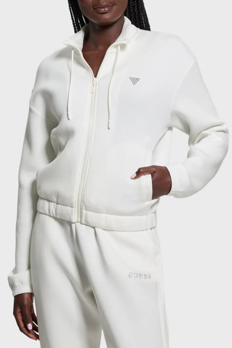 Guess Cecilia Scuba Regular Fit Arkası Taşlı Logolu Fermuarlı V4BQ14K7UW2 Bayan Sweat V4BQ14 K7UW2 G6K5 KREM - Guess