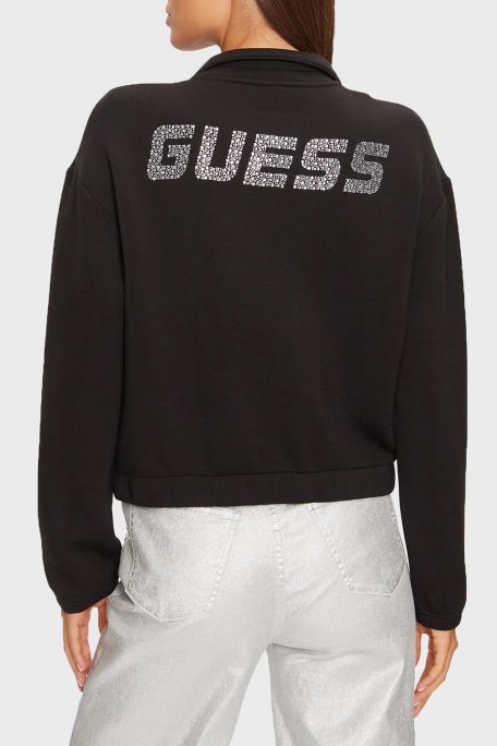 Guess Ceilia Regular Fit Dik Yaka Fermuarlı Arkası Taşlı Logolu V4BQ14K7UW2 Bayan Sweat V4BQ14 K7UW2 JBLK SİYAH - Guess (1)