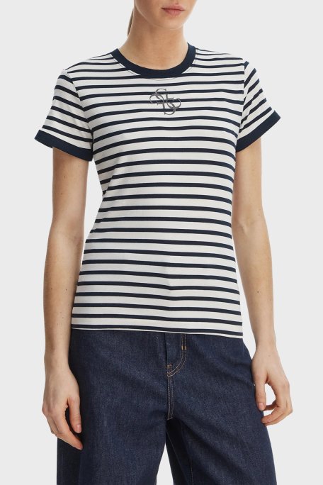 Guess Çizgili Slim Fit Bisiklet Yaka W6GI18K3040 Kadın T Shirt W6GI18 K3040 SM1L SİYAH BEYAZ - Guess