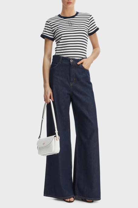 Guess Çizgili Slim Fit Bisiklet Yaka W6GI18K3040 Kadın T Shirt W6GI18 K3040 SM1L SİYAH BEYAZ - Guess (1)