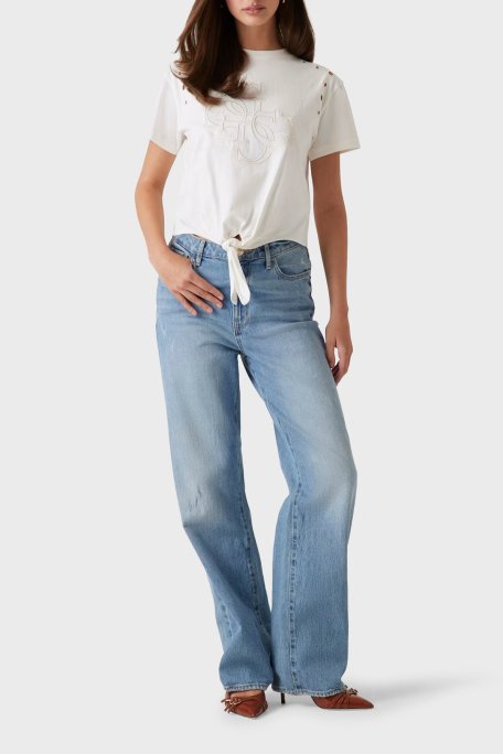 Guess Cn Ss Eyelet Pamuklu Boxy Fit 4G Logolu Crop W5GI18I3Z14 Bayan T Shirt W5GI18 I3Z14 G012 EKRU - Guess (1)