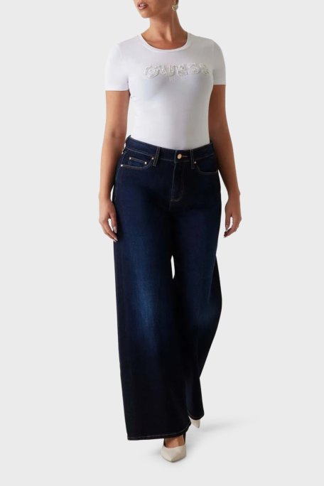 Guess Cn Ss Taşlı Logo % 100 Pamuk Slim Fit W5GI17J1314 Bayan T Shirt W5GI17 J1314 G011 BEYAZ - Guess (1)