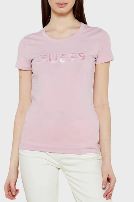 Guess Cn Ss Taşlı Logo % 100 Pamuk Slim Fit W5GI17J1314 Bayan T Shirt W5GI17 J1314 G4Q4 PEMBE - Guess