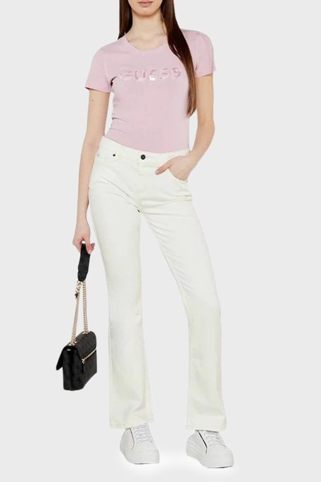 Guess Cn Ss Taşlı Logo % 100 Pamuk Slim Fit W5GI17J1314 Bayan T Shirt W5GI17 J1314 G4Q4 PEMBE - Guess (1)