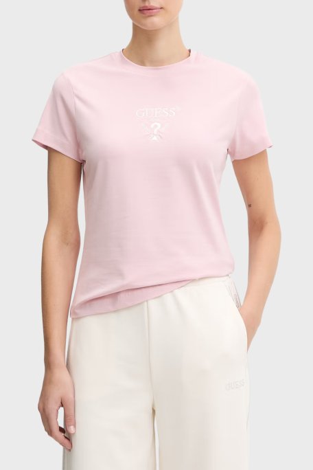 Guess Colette Pamuklu Slim Fit Bisiklet Yaka Logolu T-Shirt V4YI21KCDH1 Bayan T Shirt V4YI21 KCDH1 A60W PEMBE - Guess