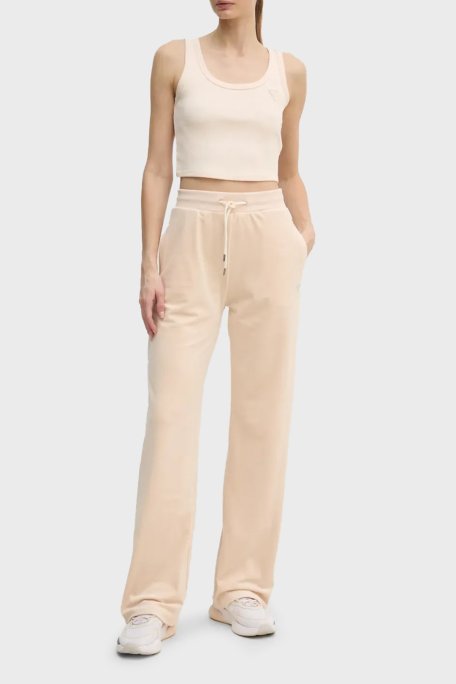 Guess Colette Rib Logolu Slim Fit Yuvarlak Yaka Fitilli V5RP07K8RT2 Bayan Top V5RP07 K8RT2 G6K5 EKRU - Guess (1)