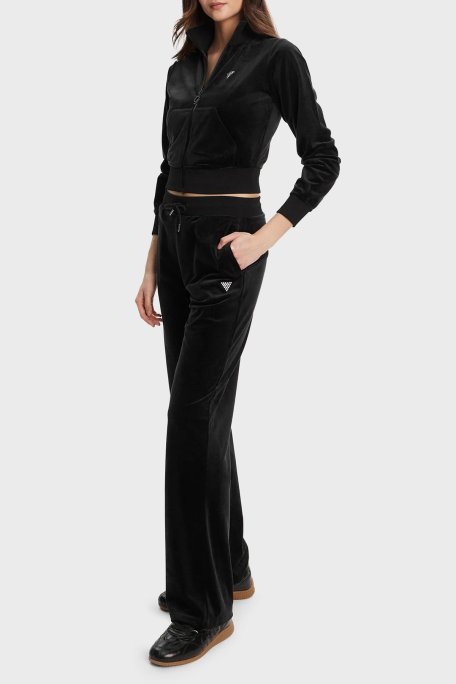 Guess Couture Taşlı Regular Fit Dik Yaka Kadife Crop V3BQ22K0232 Bayan Sweat V3BQ22 K0232 JBLK SİYAH - Guess (1)