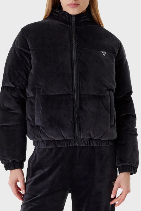 Guess Couture Taşlı Regular Fit Dik Yaka Kısa V4BL03K0232 Bayan Mont V4BL03 K0232 JBLK SİYAH - Guess